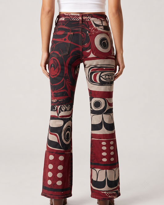 Raven's Echo Bootcut Jeans – Back View – Riley – red, black