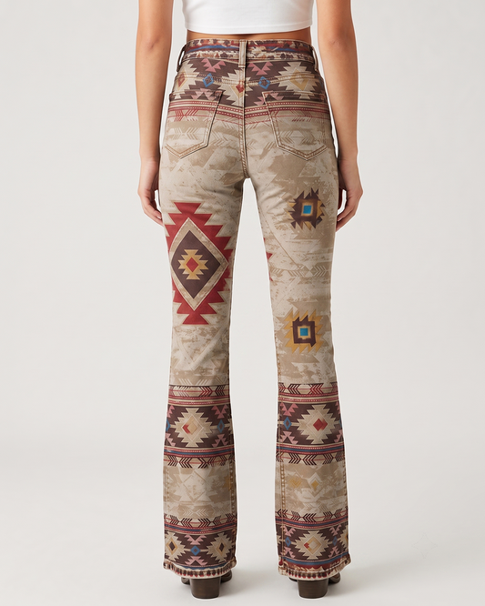 Canyon Mirage Beige Bootcut Jeans – Back View – Riley – beige, red