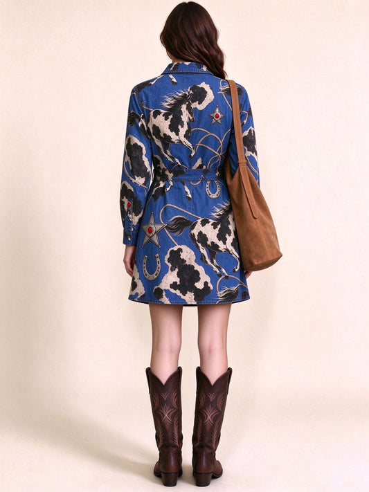 Blue Lariat Belted Shirt Dress