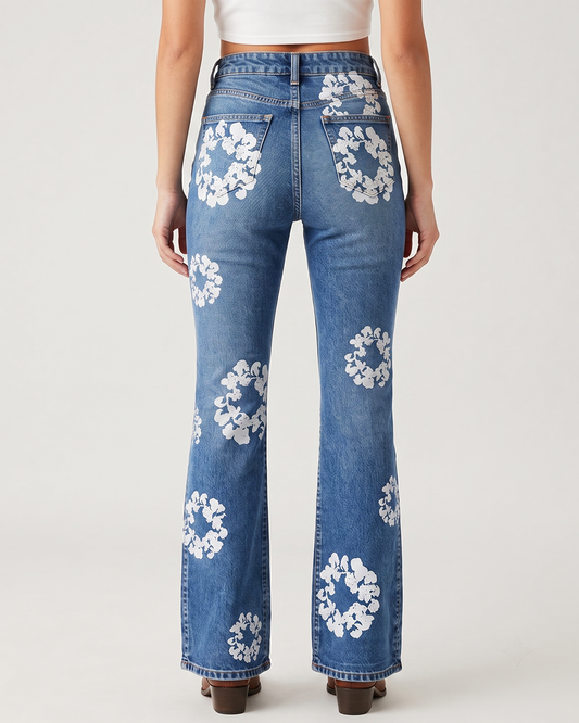 Cactus Bloom Blue Floral 3 Bootcut Jeans – Back View – Riley – blue