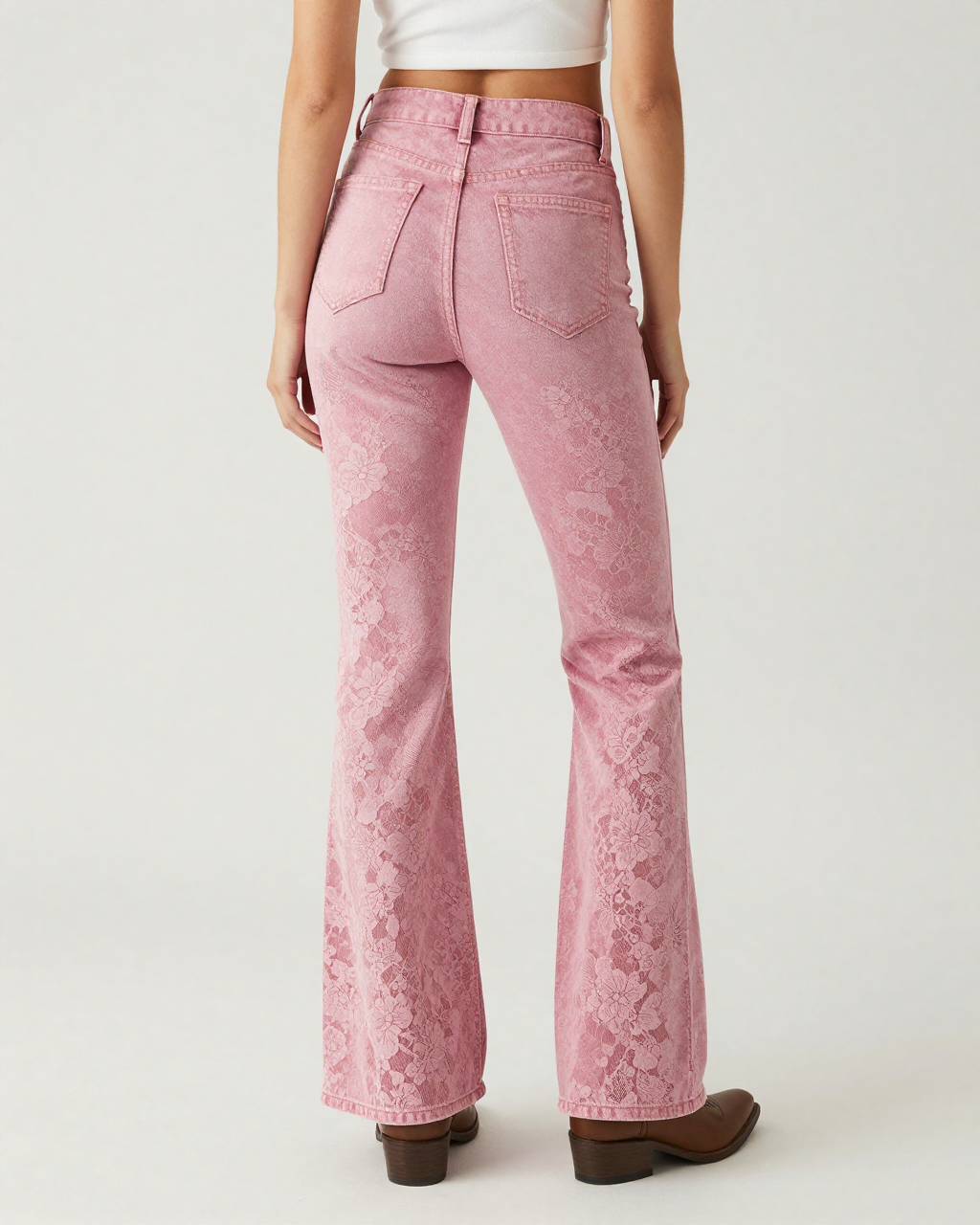 Pink Lace Overlay Bootcut Jeans – Back View – Riley – Dusty Pink
