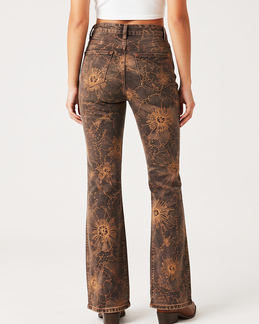 Cactus Bloom Brown Bootcut Jeans – Back View – Riley – brown
