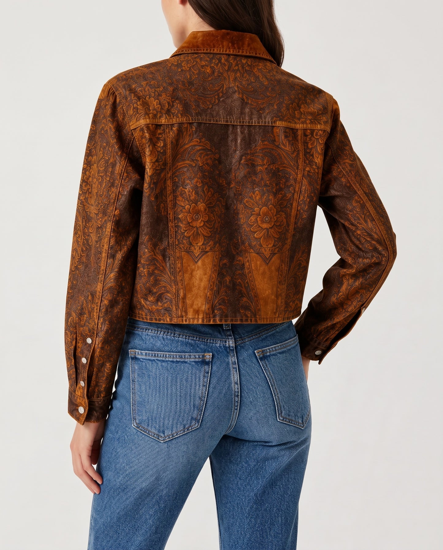 Desert Bloom Brown Floral 2 RB-JKT01 – Back View – Riley – Denim