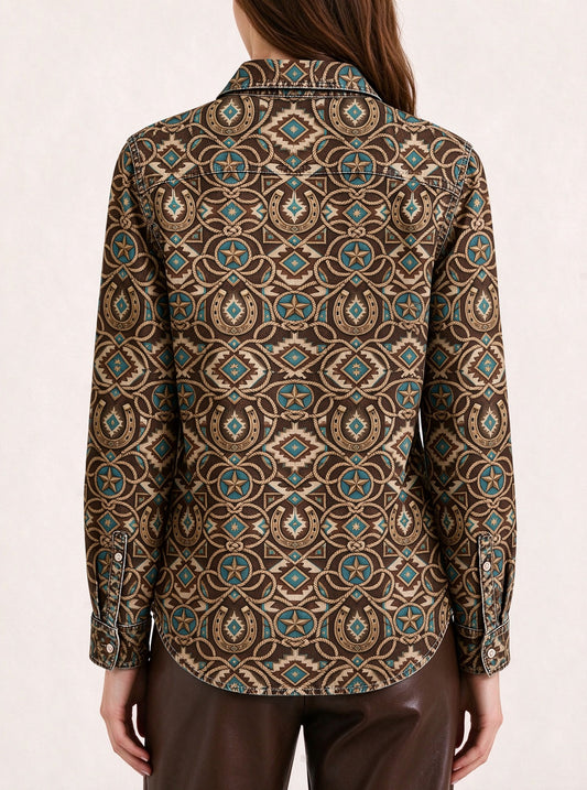 Desert Horseshoe Ranch Long Sleeve Denim Shirt