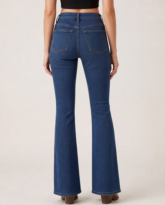 Prairie Bloom Bootcut Jeans – Back View – Riley – Deep Indigo