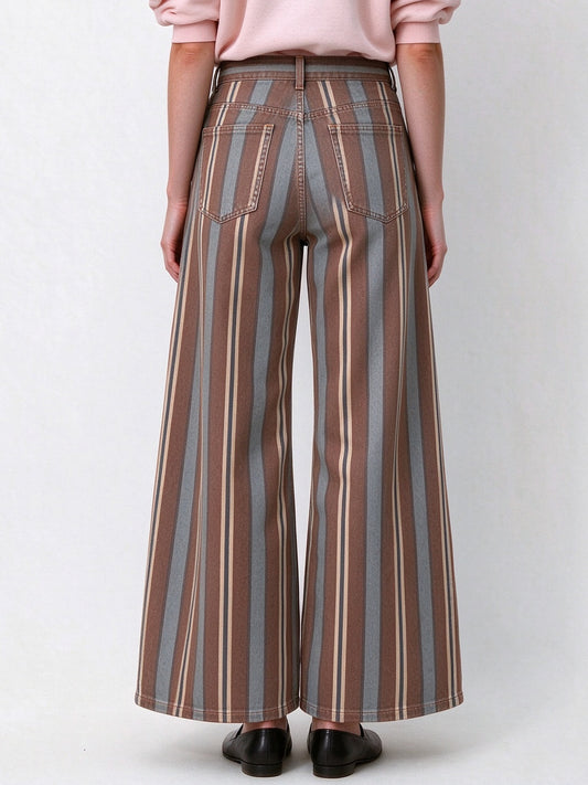 Saddlewood Stripe Wide-Leg Jeans