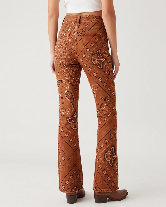 Desert Paisley Bootcut Jeans – Back View – Riley – Burnt Orange