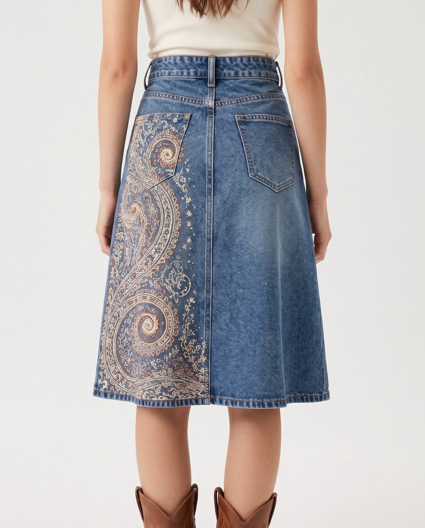 Blue Paisley Floral RB-SKT03 – Back View – Jessie – Medium Blue