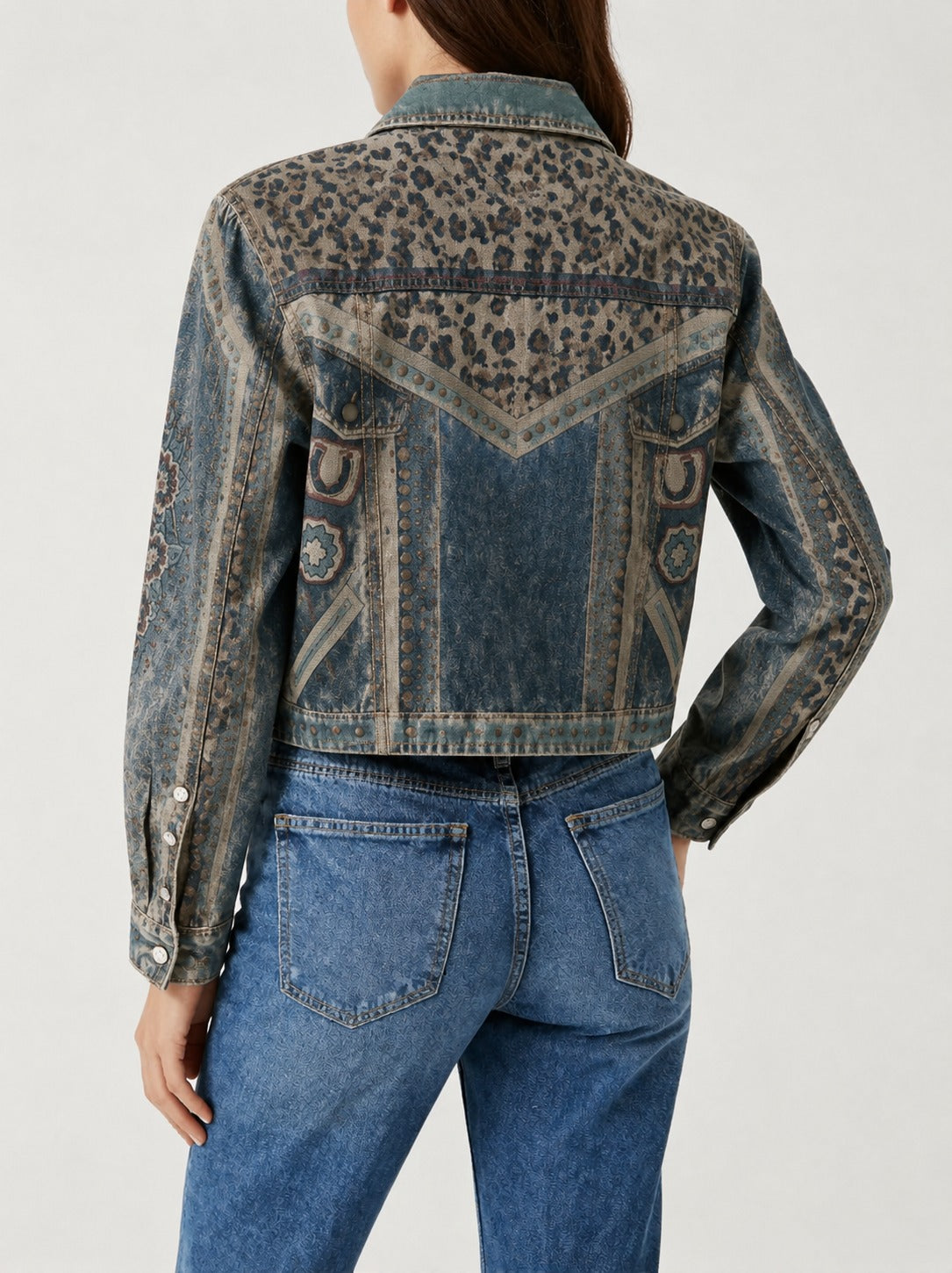 Desert Mirage Denim RB-JKT01 – Back View – Riley – Denim Blue, Beige