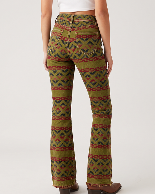 Canyon Weave Bootcut Jeans – Back View – Riley – olive green