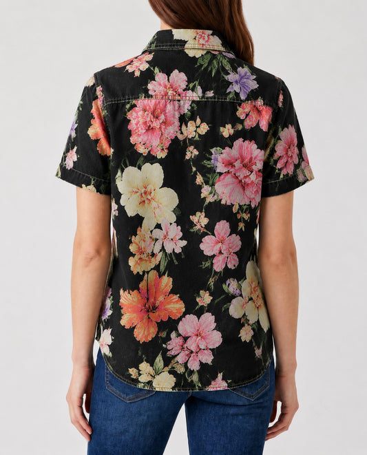 Cactus Bloom Black Floral RB-TOP15 – Back View – Riley – black
