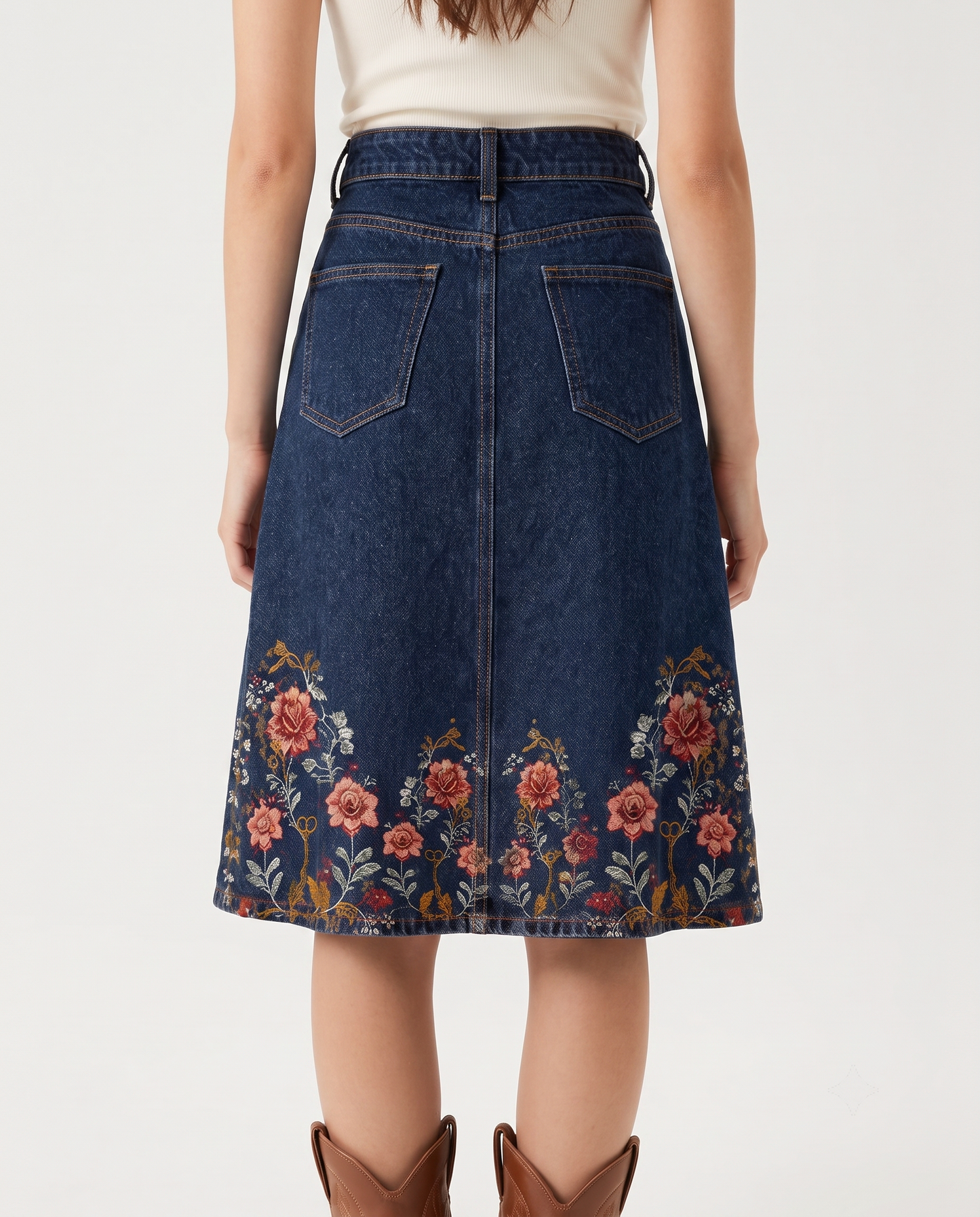 Dark Blue Florals RB-SKT03 – Back View – Jessie – Dark Blue