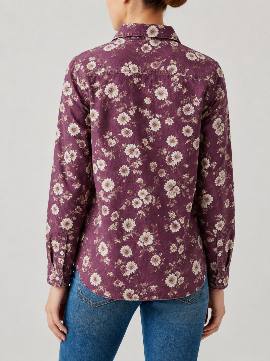 Prairie Bloom Burgundy RB-TOP16 – Back View – Riley – Denim