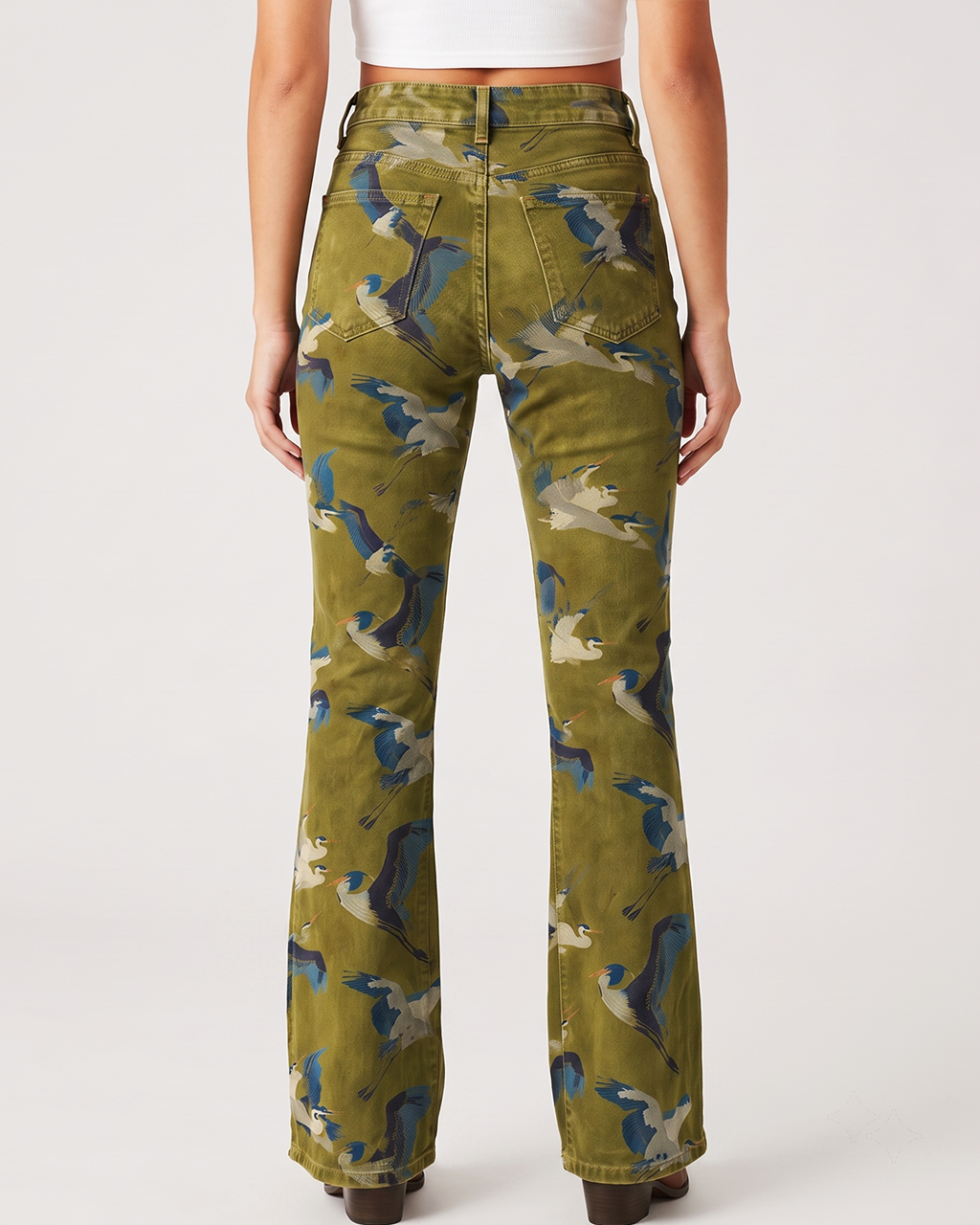 Herons of the Frontier Bootcut Jeans – Back View – Riley – olive green