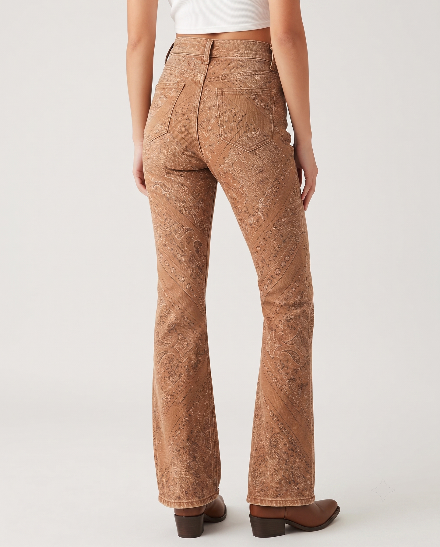 Desert Paisley Brown Bootcut Jeans – Back View – Riley – Brown