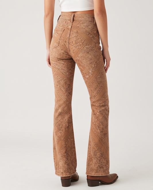 Desert Paisley Brown Bootcut Jeans – Back View – Riley – Brown