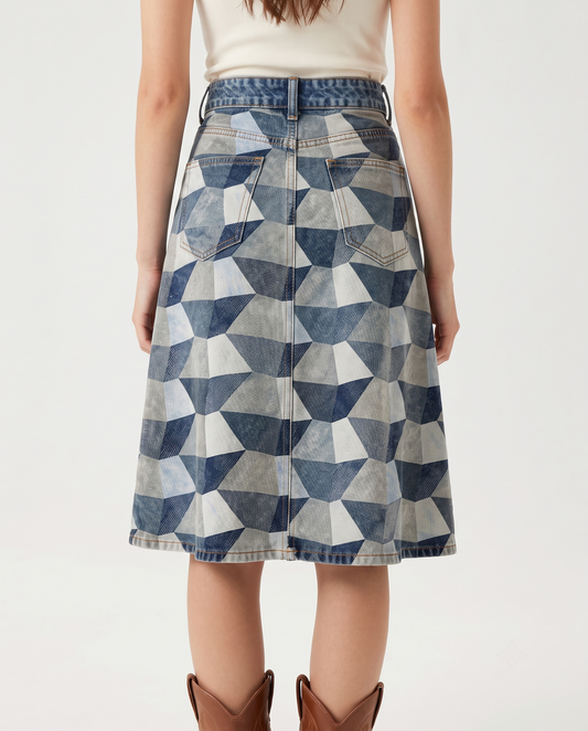 Medium Blue Triangles RB-SKT03 – Back View – Jessie – Medium Wash Blue