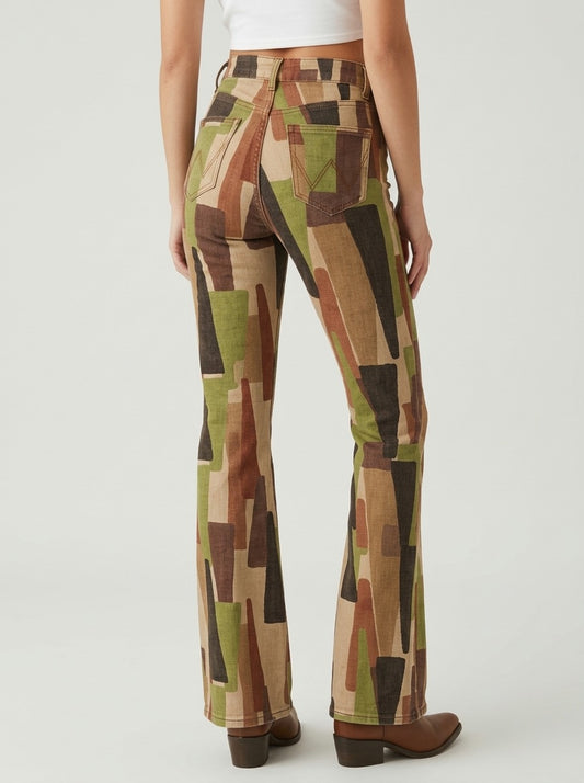 Desert Mirage Olive Bootcut Jeans – Back View – Riley – olive green, brown, tan