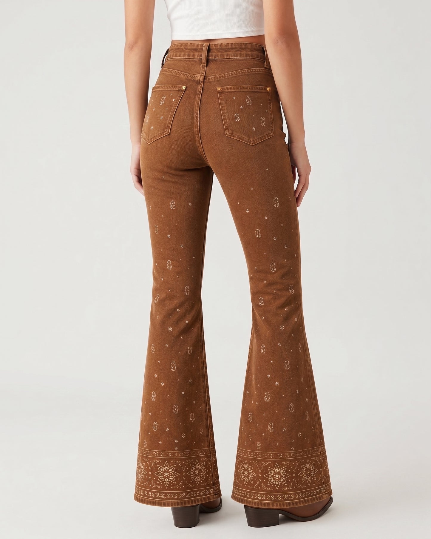 Jade Floral Spray Bootcut Jeans – Back View – Riley – Medium Blue