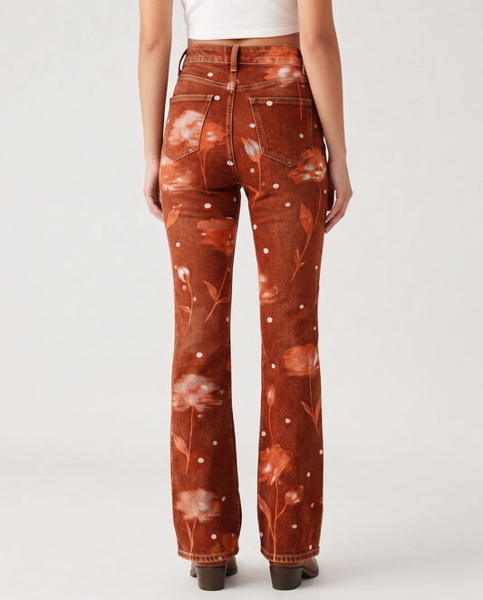 Desert Bloom Burnt Bootcut Jeans – Back View – Riley – Burnt Orange