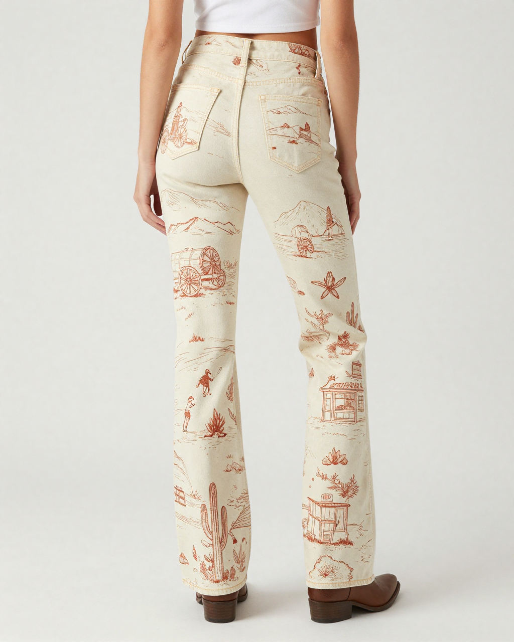 Frontier Toile Rust Bootcut Jeans – Back View – Riley – Cream / Ivory