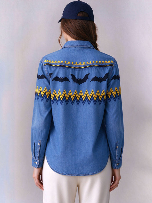 Midnight Batline Long Sleeve Denim Shirt