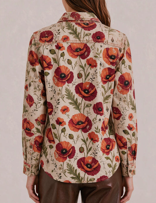 Prairie Poppy Scatter Long Sleeve Denim Shirt