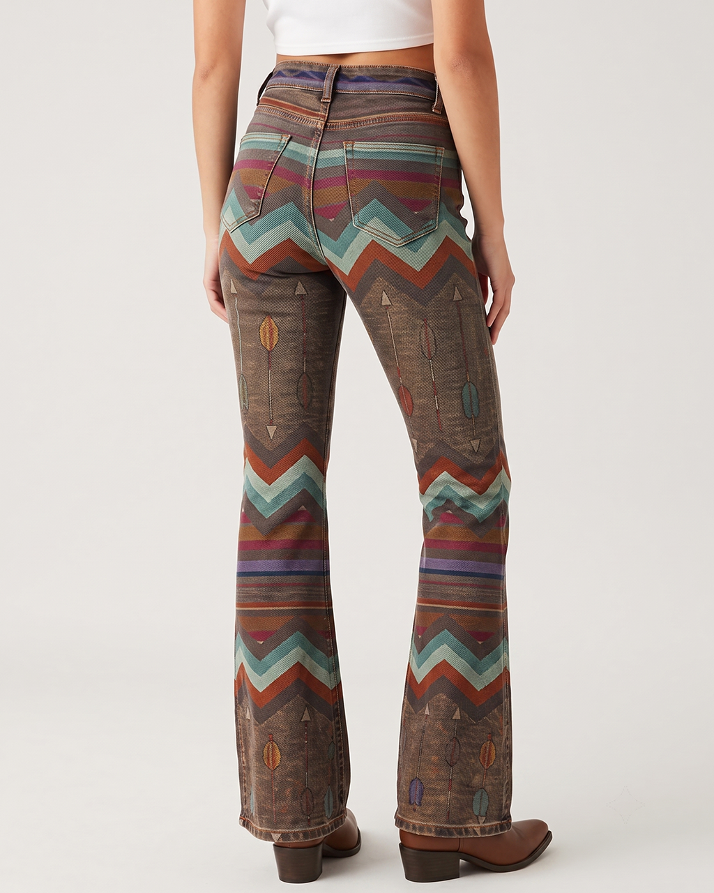 Canyon Echo Bootcut Jeans – Back View – Riley – brown, teal