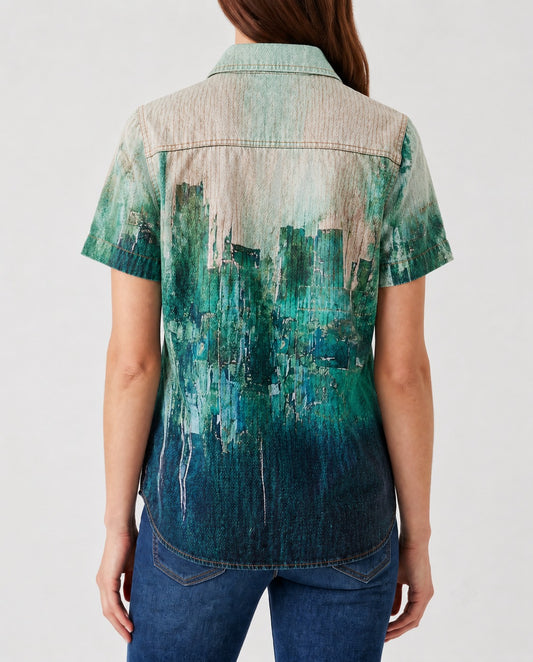 Cactus Mirage Teal Abstract RB-TOP15 – Back View – Riley – Teal, Beige