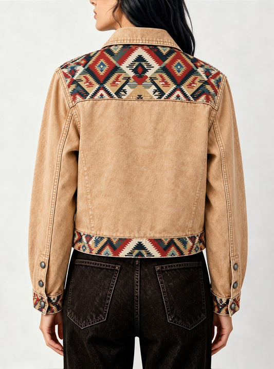 Rodeo Aztec Cropped Denim Jacket