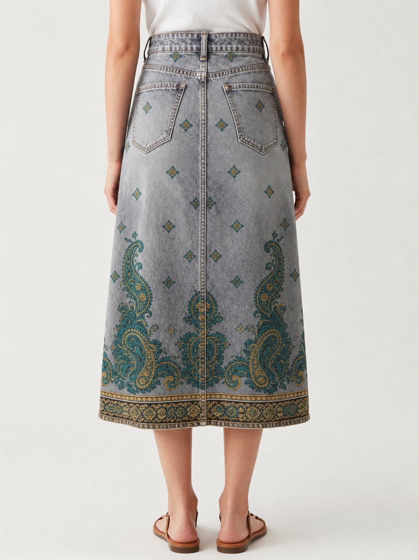Prairie Bloom Denim RB-SKT10 – Back View – Riley – denim blue