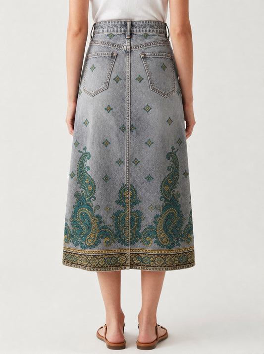 Prairie Bloom Denim RB-SKT10 – Back View – Riley – denim blue