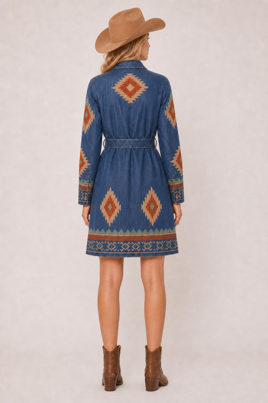 Desert Mirage Denim Geometric Tribal RB-DRS12 – Back View – Riley – Denim Blue