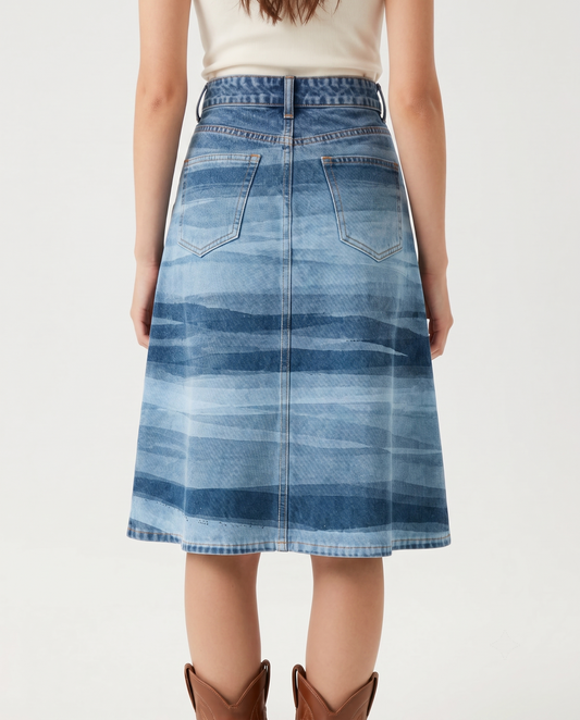 Medium Blue Stripes RB-SKT03 – Back View – Jessie – Medium Blue