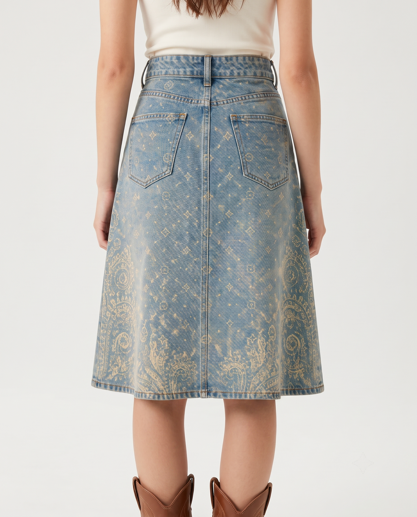 Light Blue Paisley RB-SKT03 – Back View – Jessie – Light Blue