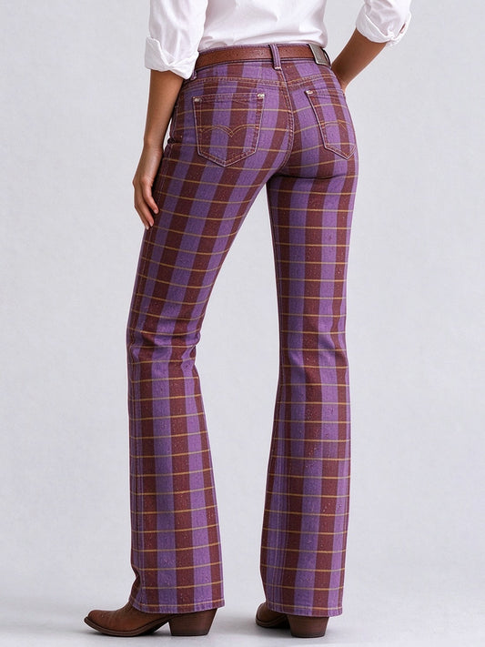 Prairie Plaid Low-Rise Bootcut Jeans