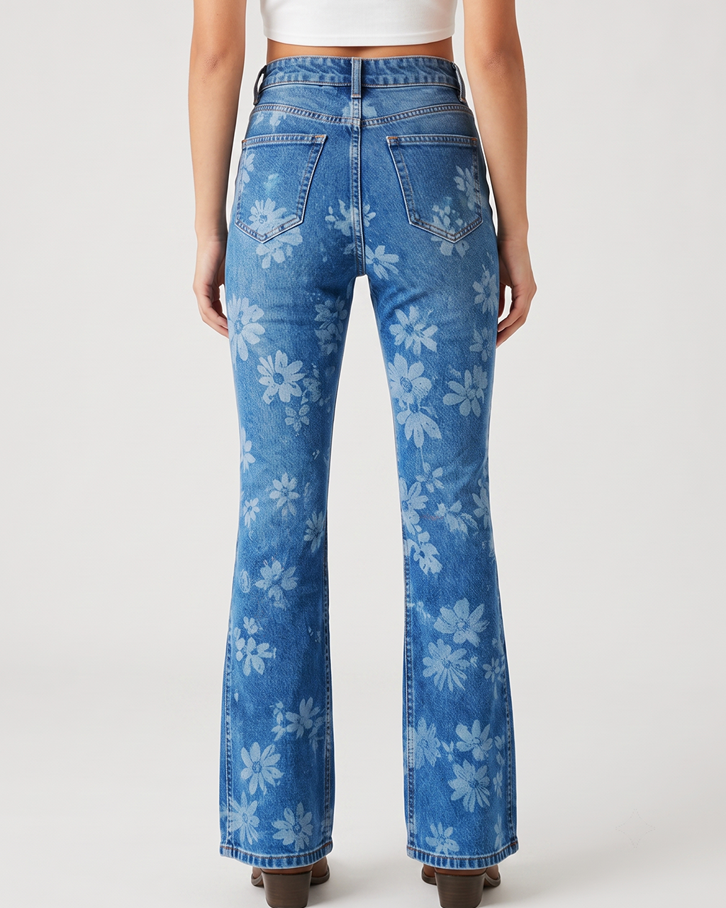 Cactus Bloom Blue Floral 2 Bootcut Jeans – Back View – Riley – blue
