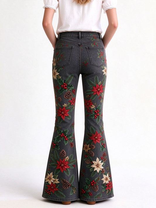 Prairie Poinsettia Bloom Flare Jeans