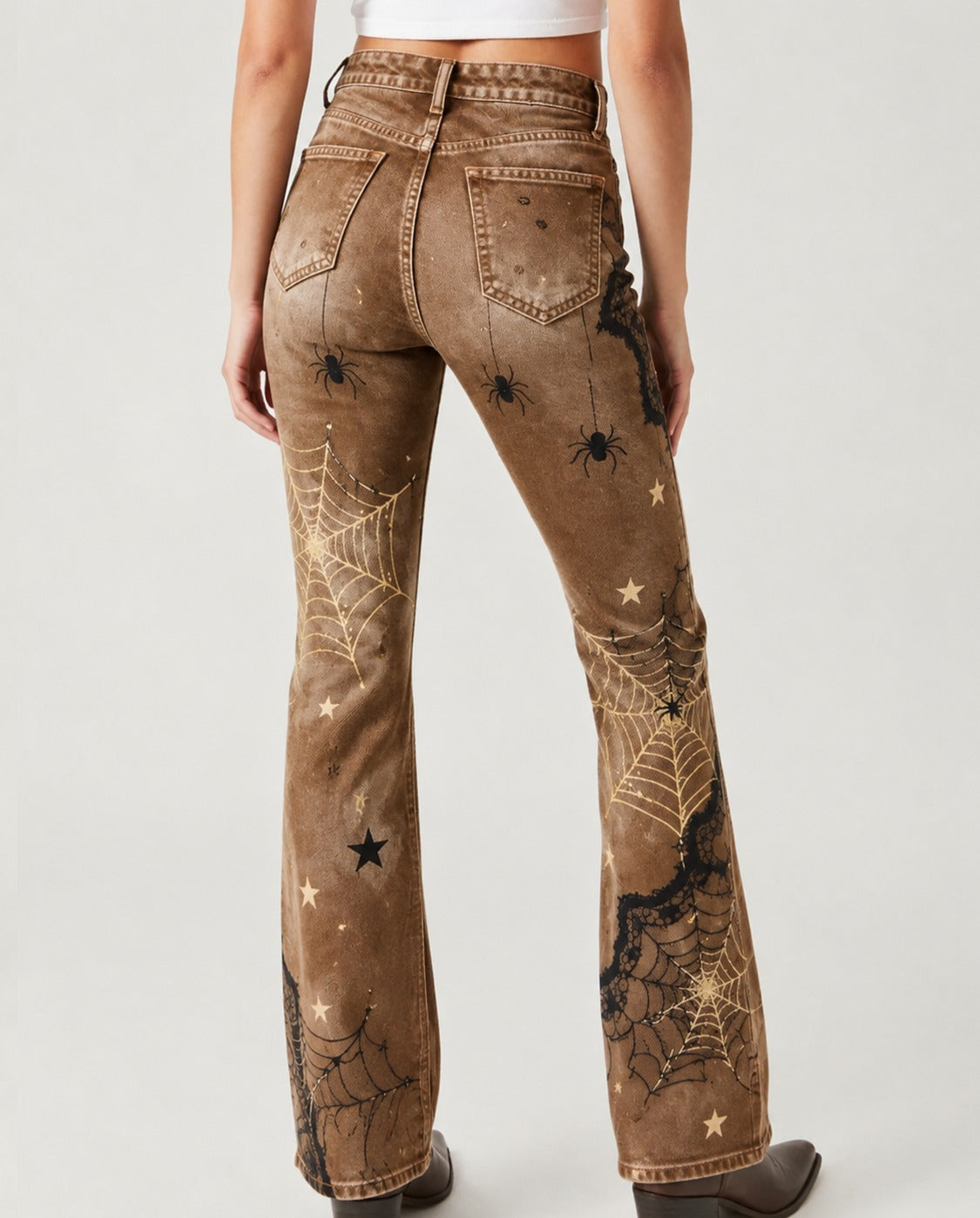 Spiderweb Sage Bootcut Jeans – Back View – Riley – brown