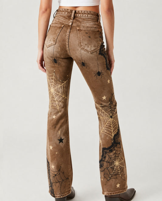 Spiderweb Sage Bootcut Jeans – Back View – Riley – brown