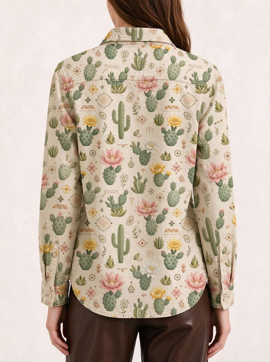 Prairie Cactus Blossom Long Sleeve Denim Shirt