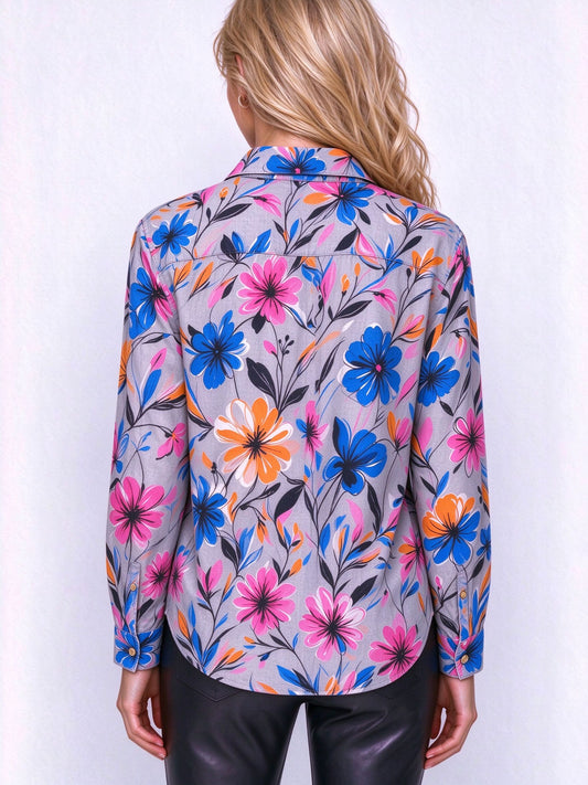 Prairie Wildflower Long Sleeve Denim Shirt