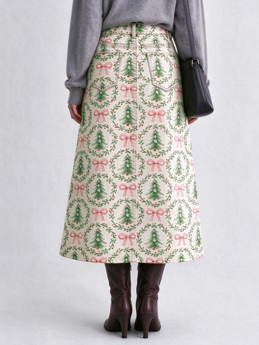 Ranch Wreath Roundup Ankle-Length Denim Skirt