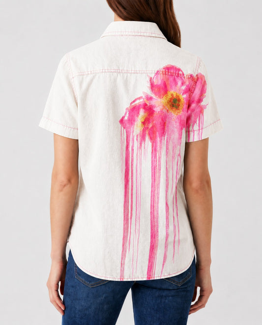 Cactus Bloom Pink Floral RB-TOP15 – Back View – Riley – Pink, White