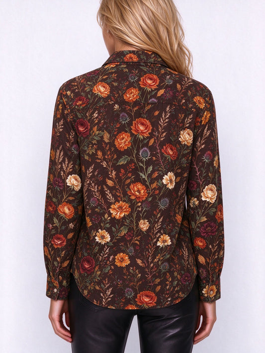 Rustic Trail Blossom Long Sleeve Denim Shirt