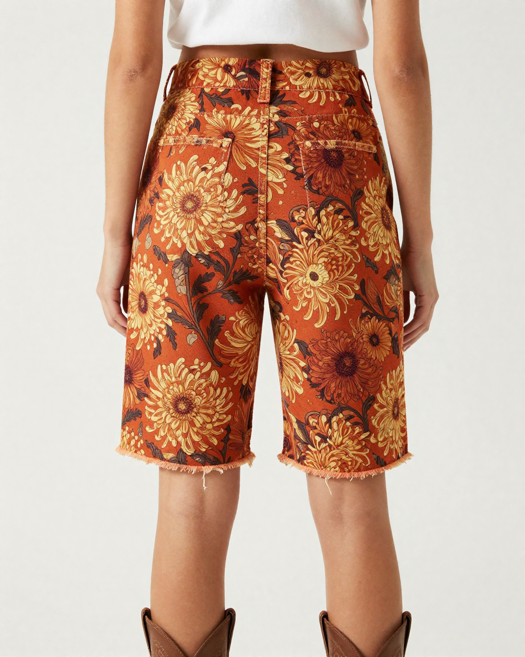 Chrysanthemum Spiral RB-BOT08 – Back View – Jessie – Burnt Orange / Gold