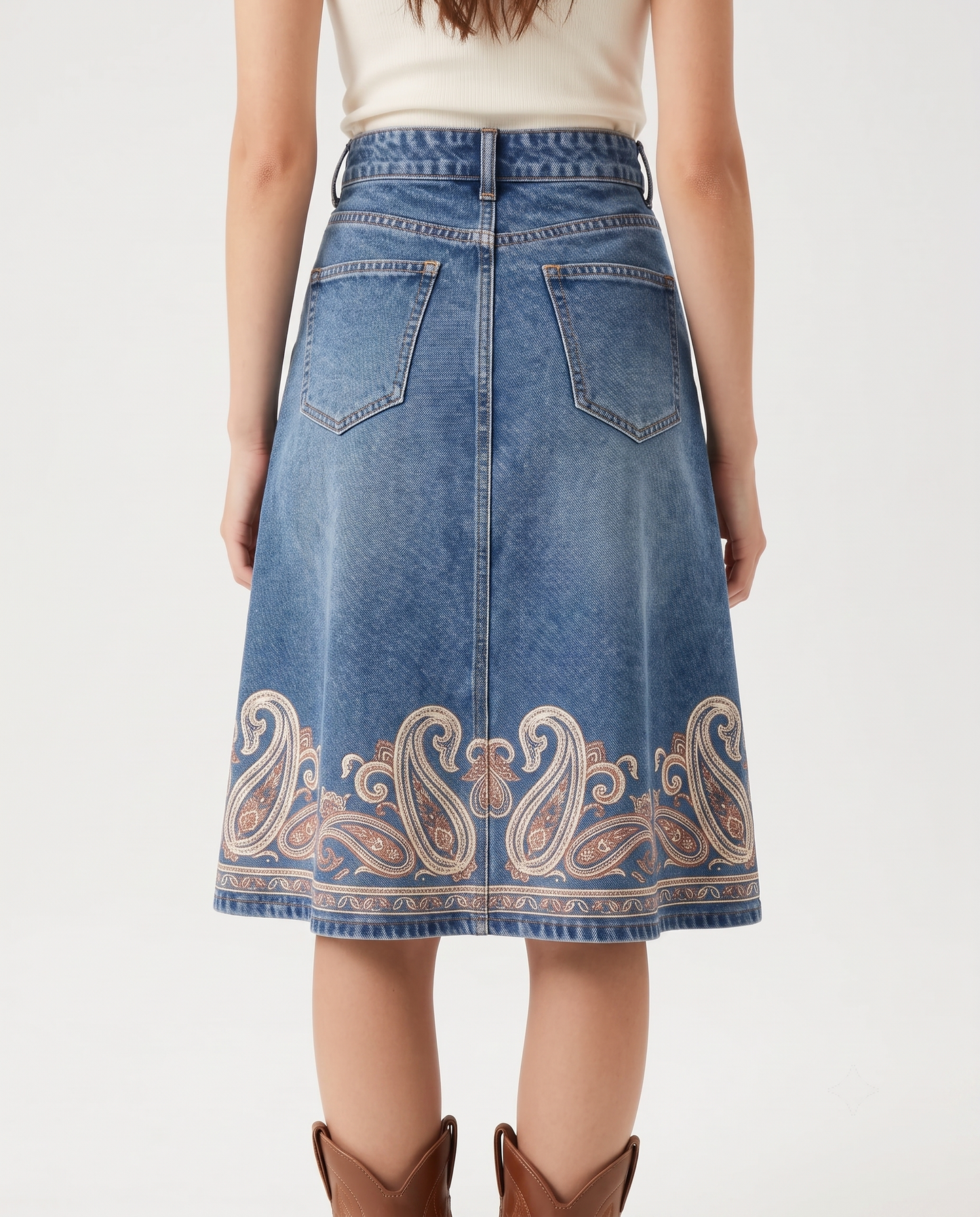 Blue Paisley Scrollwork RB-SKT03 – Back View – Jessie – Medium Blue