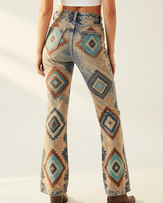 Desert Diamond Bootcut Jeans – Back View – Riley – Rust / Turquoise / Sand