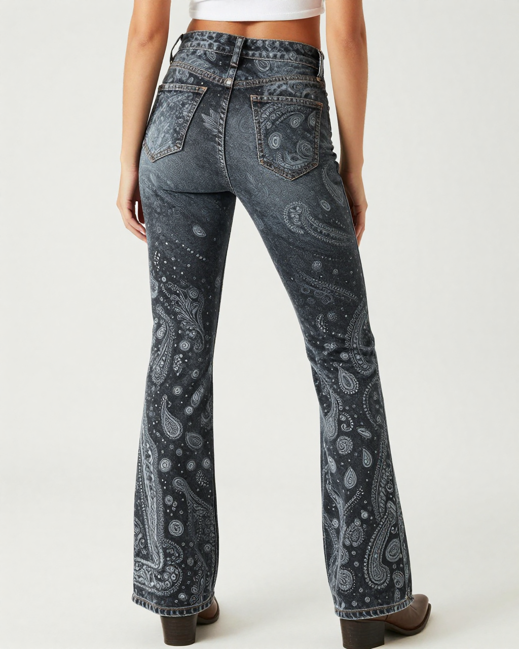 Charcoal Bandana Bootcut Jeans – Back View – Riley – Charcoal / Silver