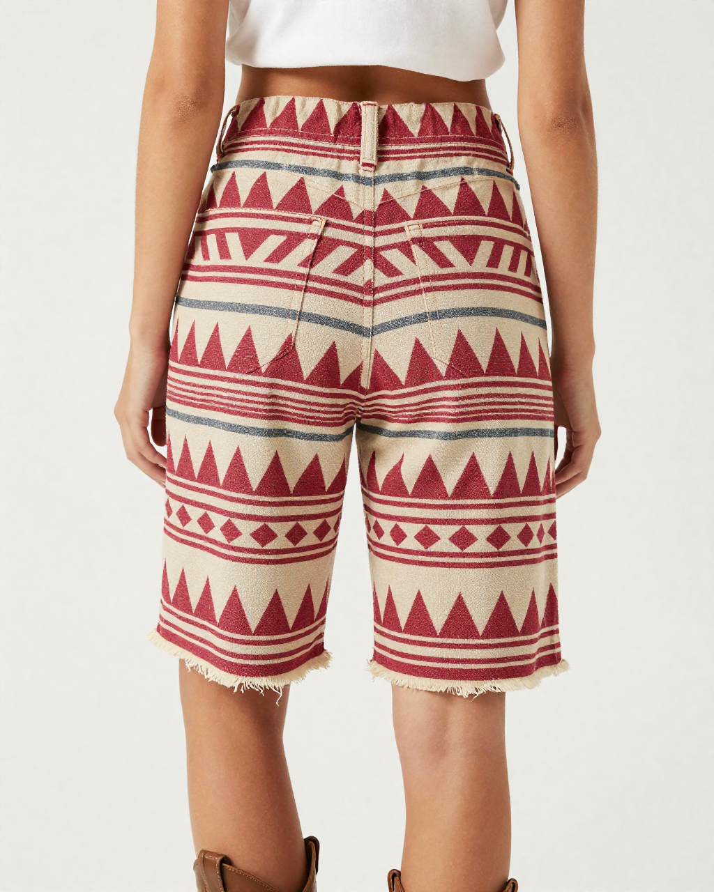 Sand Deep Red Stacked Triangle RB-BOT08 – Back View – Jessie – Red